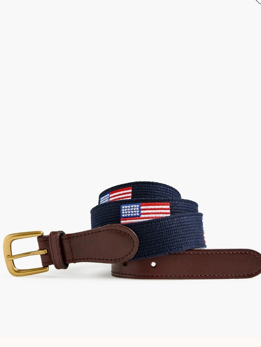 J. Crew Factory Embroidered Flag Belt - navy